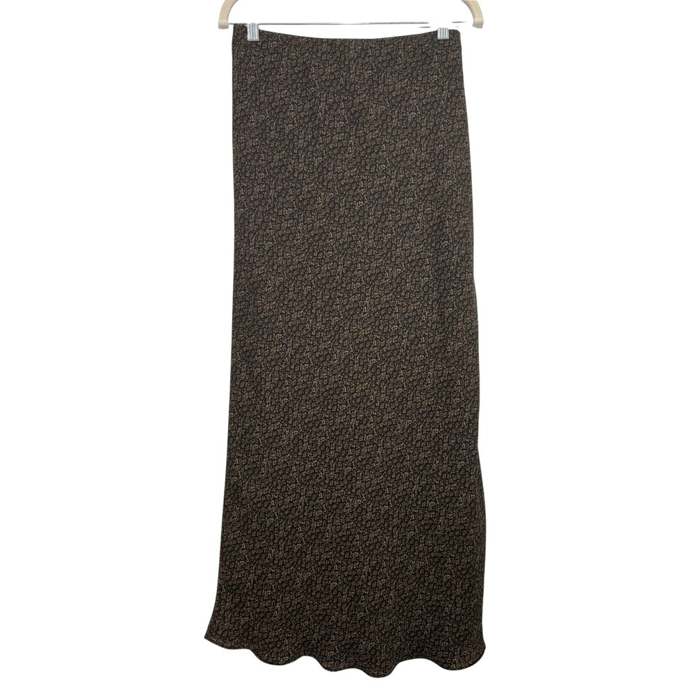 Socialite Maxi Skirt Brown Animal Print Slit Women Medium Boho Chic Long Skirt